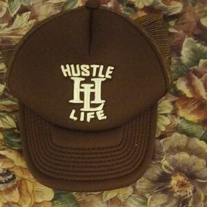 Brown 'Hustle Life' Embroidered Cap